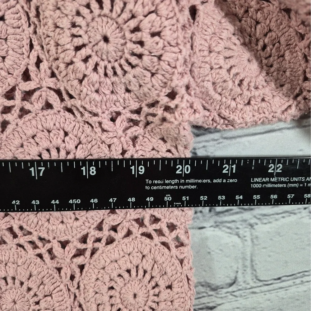 Vintage Crochet Sweater Womens L Blush Pink Mandala Coquette Coastal Pullover